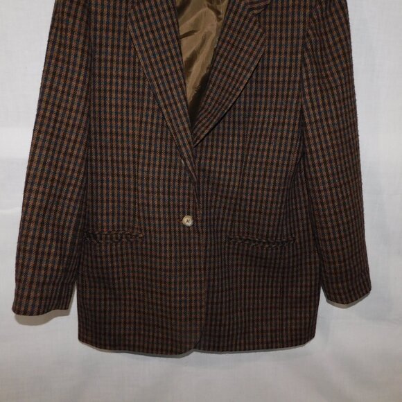 Vintage Van Heusen For Her Womens M Brown Black Check Single Breast Blazer - Picture 8 of 11